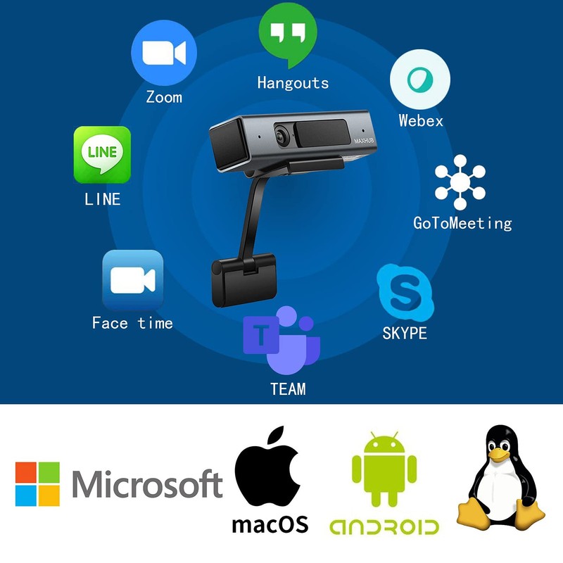 MAXHUB Webcam with Microphone for PC USB Camera FHD 1080p