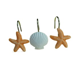 Twofish Home White Shell with Orange Starfish Shower Curtain Hooks White Shell with Orange Starfish Anti Rust Decorative Shower Curtain Hooks Pack of 12