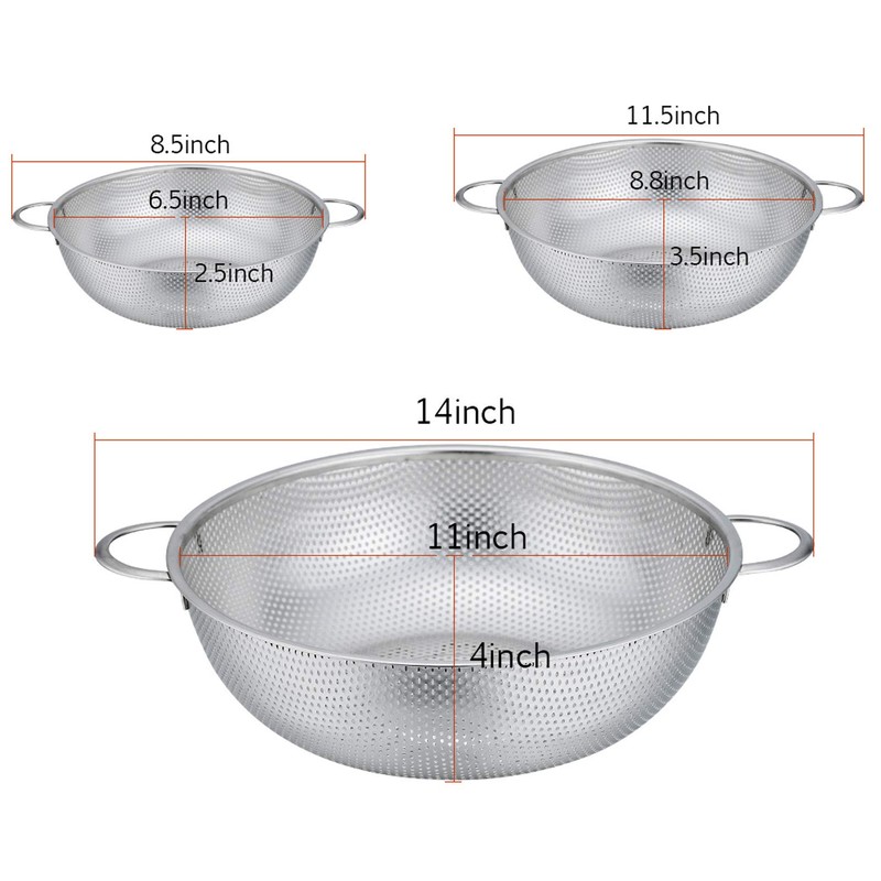 P&P CHEF Colander Set of 3, Stainless Steel Micro-Perforated Colanders