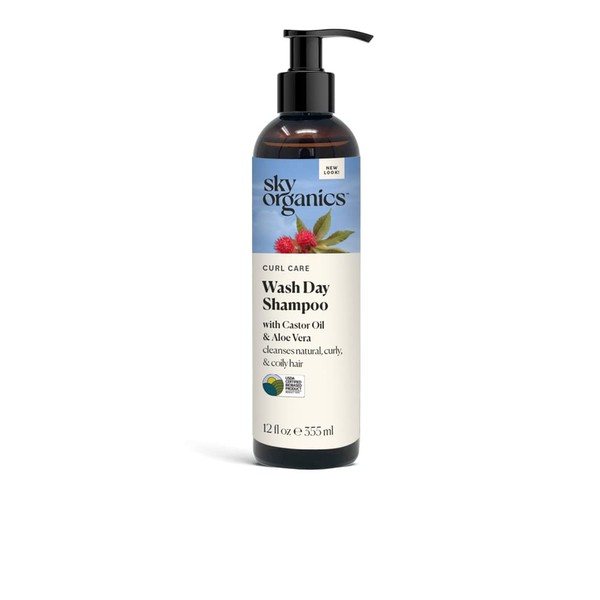 Sky Organics Curl Care Bio-Based Wash Day Shampoo for Hair USDA Certified Bio-Based to Cleanse, Hydrate & Enhance Curls, 12 fl. Oz