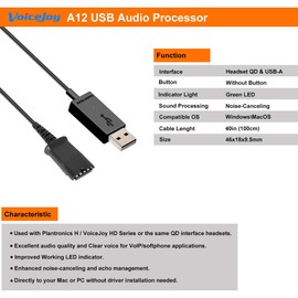 VoiceJoy Office Headset Quick Disconnect QD Cable to USB Plug Adapter for Plantronics QD Connector to Any Computer Laptop