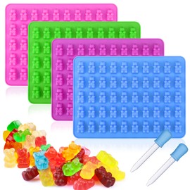 Palksky 4Pcs Gummy Bear Mold Silicone, Fruit Snack Molds, Gummies Trays Molds with Dropper for Candy Chocolate