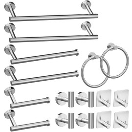 Round Brushed Nickel Bathroom Hardware: 16 Pieces Stainless Steel Bath Accessories Set，Bath Towel Bar Set,Towel Ring， Towel Racks for Bathroom Wall Mounted.