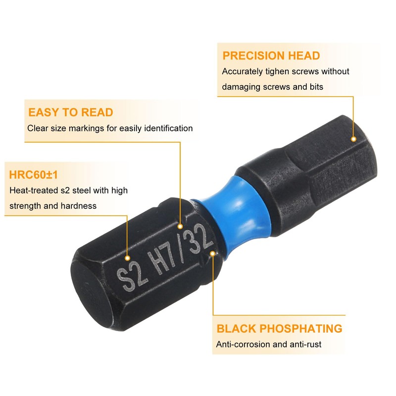 sourcing map 4pcs H7/32 SAE Hex Screwdriver Bit 1/4" Hex