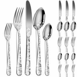 Vilihkc 20 piece Unique Pattern Design Silverware Set, Stainless Steel Flatware Set Service for 4, silver Cutlery Set, Mirror Polished Utensil Set for Kitchen, Dishwasher Safe