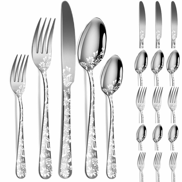 Vilihkc 20 piece Unique Pattern Design Silverware Set, Stainless Steel