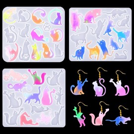 Zayookey - Moldes de resina para arete, moldes de silicona en forma de gato variados para joyería epoxi y moldes de resina con agujero para bricolaje, colgantes, collares, manualidades