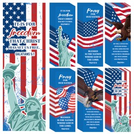 TICIAGA Patriotic Bible Verses Bookmarks - 60PCS Independence Day American Stars and Stripes Prayer Bookmarks for Kids Psalm 33:12 Religious Christian Church Giveaways for Sunday School Xmas Gifts