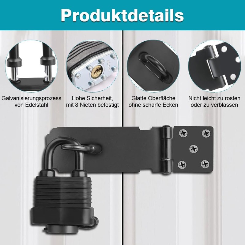 Stainless Steel Deadbolt Lock Hasp with Padlock & Screws, 5