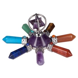 KYEYGWO Healing Crystal Pyramids Energy Pyramids with 7 Chakra Crystal Point Wands for Positive Energy Reiki Balancing Meditation Therapies