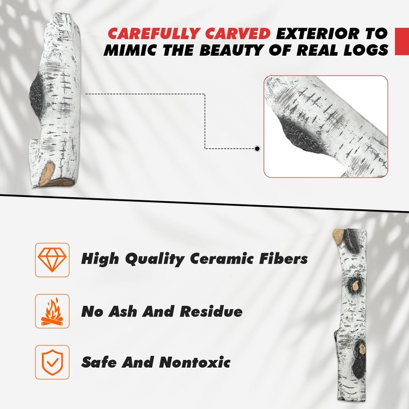 MrGas Log Gas Fireplace Logs, Ceramic Logs for Fireplace and