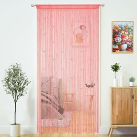 YaoYue Beaded Curtain Door String Curtains for Doorways Tassels Beads Hanging Fringe Hippie Window Hallway Entrance Wall Closet Bedroom Privacy Decor (Pink, 39" W x 110" L (Pack of 1))