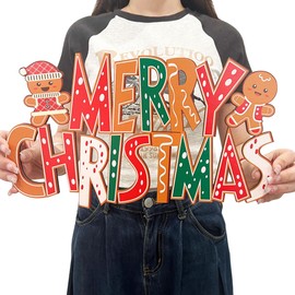 Merry Christmas Door Decorations Gingerbread Man Wooden Sign Door Hanging Christmas Ornament Xmas Front Door/Wall Decor Party Supplies