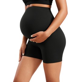 CRZ YOGA Women's Butterluxe 4" Maternity Shorts Over The Belly - Over Bump Yoga Sports Biker Shorts Pregnancy Leggings Black 6