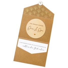 Joli Coon You Will Announce Grandma and Grandpa Wooden Disc with Folding Envelope and Seal Sticker - Announce Pregnancy Second Child