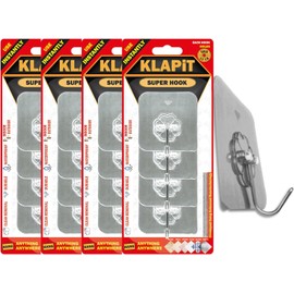 KLAPiT Super Hook - Heavy-Duty Adhesive Wall Hooks, Holds Up to 11 lbs, Waterproof, No Damage, Easy Install on Tile, Wood, Stone, Glass & Metal - Made of Steel (Silver, 16pc)