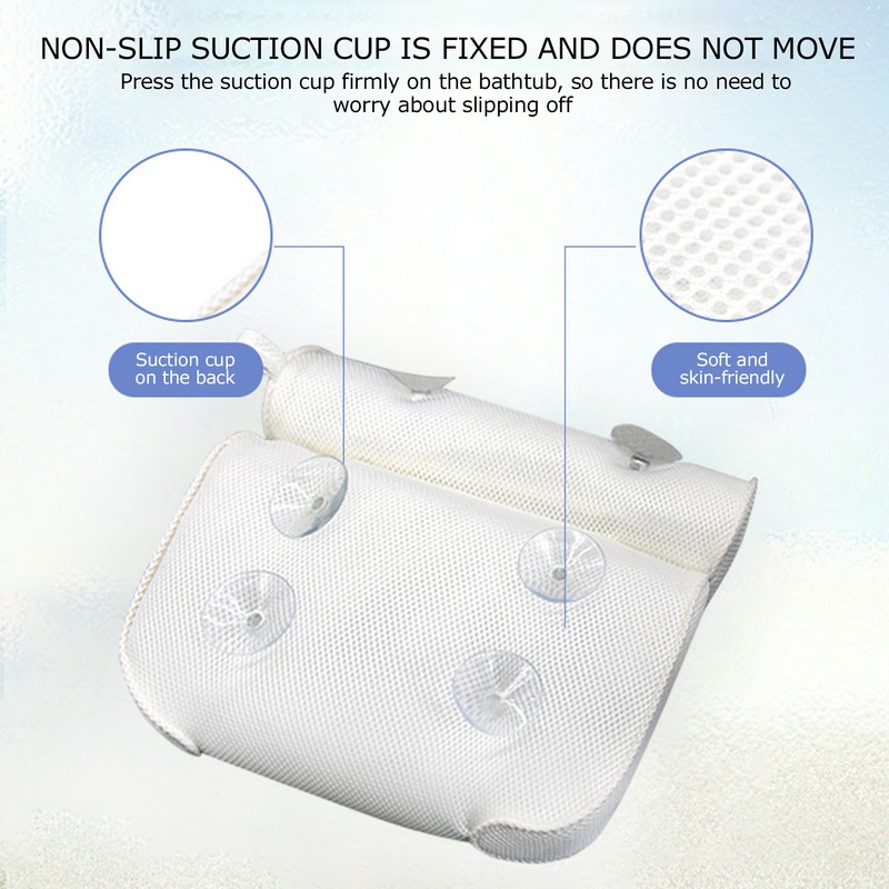 Mesh Bathroom Pillow Soft Comfortable Suction Cup Pillow Bath Tub