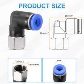 sourcing map PLF6-N01 Pneumatic Female Elbow 6mm Tube OD x 1/8" NPT 90 Degree Push to Connect Air Tube Fittings Quick Connect for Pneumatic Machine Blue