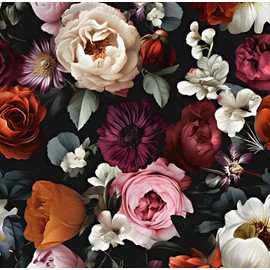Laatse Floral Wallpaper Peel and Stick,Vintage Rose Contact Paper 17.5" x 393", Thick Burgundy Wall Paper Murals Self Adhesive Removable Waterproof for Shelf Cabinet Drawer Table Decor (Black, Red)