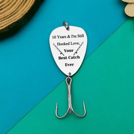 10th Anniversary Hook Gifts For Him Her 10 Years Anniversary Hooks for Husband Wife Fishing Lovers Gifts Fishing Lure Gifts for Men Fisherman Gifts for Husband Boyfriend 10th Couple Anniversary Hook