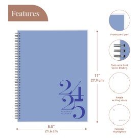 Riley's Planner 2024-2025 Academic Year, 18-Month Classic Weekly Planner - Timeless Weekly & Monthly Agenda Planner, Durable Cover, Notes Pages, Twin-Wire Binding (8.5 x 11 inch, Blue)