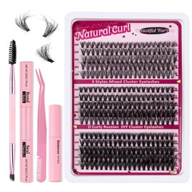 Cluster Lashes Kit - 300PCS Fluffy Individual Eyelashes Kit 30+40+50D With Lash Bond And Seal Lash Remover Tweezers Eyelash Glue - 10-18mm Wispy Lash Extension Kit For Lash Clusters Home DIY