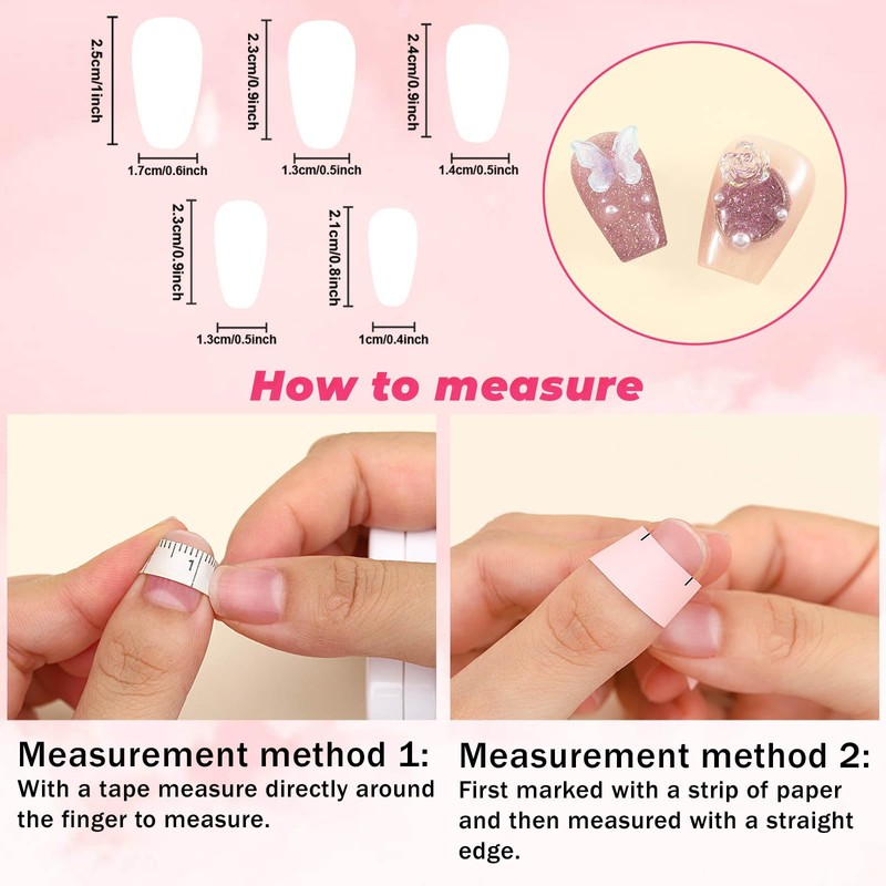 Sethexy Cute Butterfly Medium Coffin False Nail 3D Flowers Handmade
