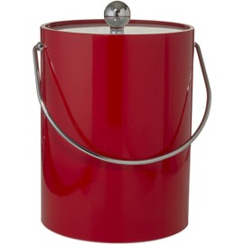 Hand Made In USA Red Double Walled 5-Quart Insulated Ice Bucket With Ice Tongs & Bottle Opener