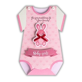 GreetInk Adorable Baby Girl Shower Greeting Card - Pink Onesie-Shaped Card with 3D Bunny, and Matching Envelope - Perfect for Baby Girl Arrival Celebrations, It's a Girl Baby Shower Invitation Card
