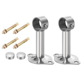 sourcing map 3 Set Ceiling Mount Curtain Rod Bracket, Fit 25mm/0.98" Pipe Length 100mm/3.94" Stainless Steel Curtain Rod Hooks Hangers for Walls Wardrobe Pipe Curtain Pipe, Silver