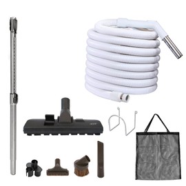 OVO Central Vacuum Garage Kit, with 30ft Straight air Hose, 12’’ Combo Brush and Accessories Included, for Hard Surfaces, B, Grey Kit B
