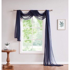 LinenZone Navy Window Scarf Valance in 216 Inch Size. Use Window Scarves as Canopy Bed or Backdrop Curtains, Curtain Scarf, or Sheer Fabric for Draping. (Amazing 55 x 216, Navy)