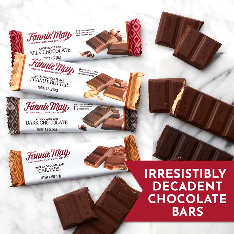 Fannie May, 12 Chocolate Candy Bars, Milk Chocolate, Caramel, Peanut