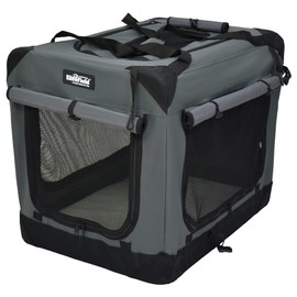 EliteField 4-Door Folding Soft Dog Crate with Curtains, Carrying Bag and Fleece Bed (2 Year Warranty), Indoor & Outdoor Pet Home (36" L x 24" W x 28" H, Gray+4 Door Curtains)