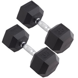 Body Sport Rubber Encased Hex Dumbbell Weight, 35 lb. (Pair) - Chrome, Anti-Slip Grip for Strength Training - Home Gym & Fitness Equipment