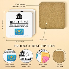 Fathers Day Funny Gift For Dad Father's Day Bank of Dad Money Joke Presents For Him Pun Gag Drinks Coaster Birthday Gifts For Him Step Dad Gifts