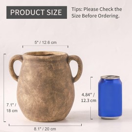 Mitt&Ditt Ceramic Flower Vase Home Decor - Table Vases Farmhouse Rustic Vintage Style for Living Room Kitchen Dining Desk Shelf Office Coffee Fireplace House Decorations Gifts (Retro, 7.1")