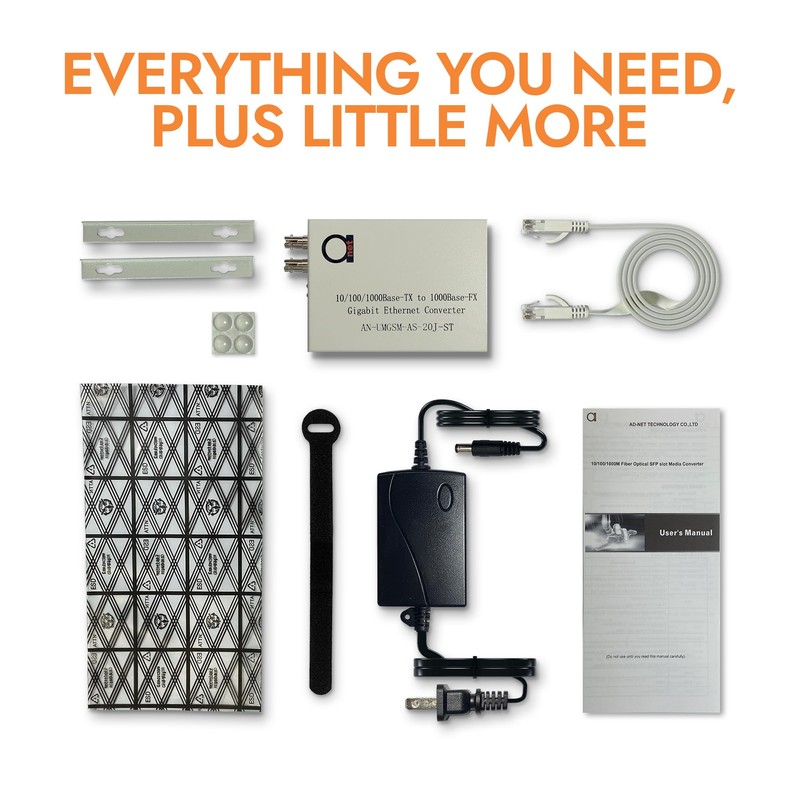 Single Mode ST Gigabit Fiber Media Converter - Built-in Fiber