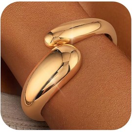 ACCZ Gold Bangle Bracelets for Women,Cuff Bracelet, 18K Gold-plated Open Bangle Bracelet, Wave Twisted Hinged Open Bangle Bracelets, Gold Plated Thick Cuff Bracelets Trendy Jewelry Gifts ﻿(golden)