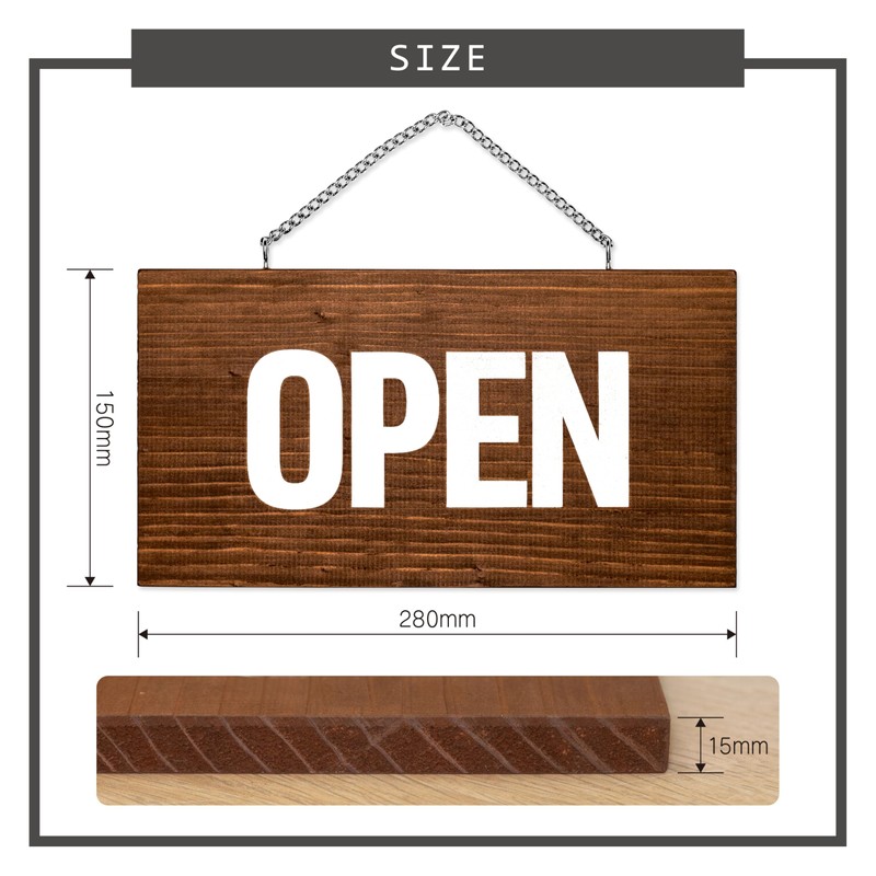 [two-face] Open Close Sign, Wooden Domestic Cedar (Dark Brown)