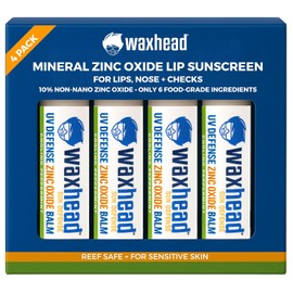 Waxhead Sun Defense Foods Bálsamo labial de óxido de zinc natural Waxhead (3 paquetes de menta) – EWG nominal 1 – amplio espectro, no tóxico, mineral, vitamina E, seguro para arrecifes, hipoalergénico, biodegradable, 0.15 oz cada uno