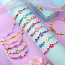 Toyssa Pack of 12 Girls' Friendship Bracelets, Children, Flower Party Bags, Children's Birthday Party Favours, Adjustable Braided Bracelet, Jewellery for Girls, Teenagers, Women