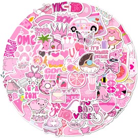 Cute Water Bottle Stickers for Kids - Kawaii Preppy Pink Stickers for Water Bottle Scrapbook, 100PCS Small Size Waterproof Vinyl Decals for Laptop Journal Bike Skateboard Party Supplies (Pink)