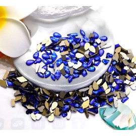 100 PCS Mixed Aurora Nail Art Decorative Diamond Crystal Glass Shaped Flash Drill with Special Glue and Tweezers (Gem blue)