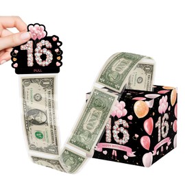 16th Birthday Money Box for Cash Gift,Black Pink Pull Surprise Money Gift Box for Girls 16th Birthday Presents,Birthday Gift Money Box Money Presentation Box for Cash Gifts Birthday