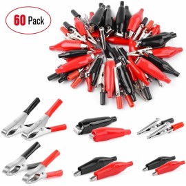 Nilight 60Pcs Metal Alligator Clip Assortment Test Lead Electrical Battery Clamp