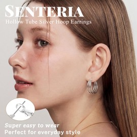 Senteria 925 Sterling Silver Hoop Earrings for Women Hypoallergenic Chunky Silver Hoops Earring Lightweight Small Hoop Earrings for Women 30MM