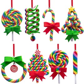 8pcs Christmas Lollipop Ornaments,Christmas Tree Candy Cane Ornament,Decorative Candies Polymer Clay Ornament for Home Party Holiday Xmas Decor
