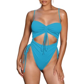 Viottiset - Traje de baño de una pieza con cordón recortado para mujer, Azul-cielo, M
