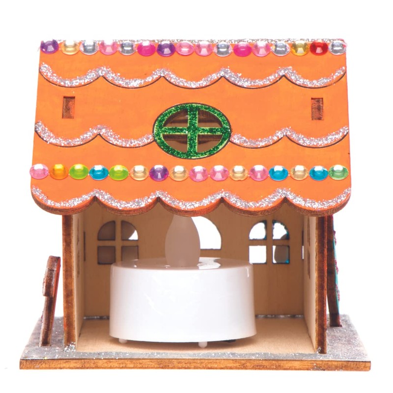 Baker Ross AX364 Gingerbread House Wooden Tea Light Holder -